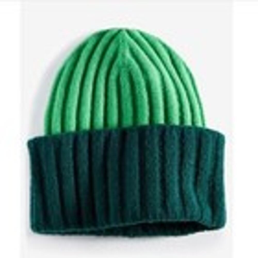 On 34th Beanie Womens One Size Green Wide-Ribbed Colorblocked Warm Cozy Bold